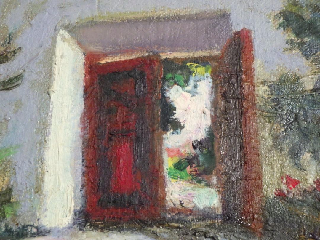 真作 春田美樹 油彩 闘牛場の内庭 ロンダ 肉筆 地図 木枠F6サイズ 一点