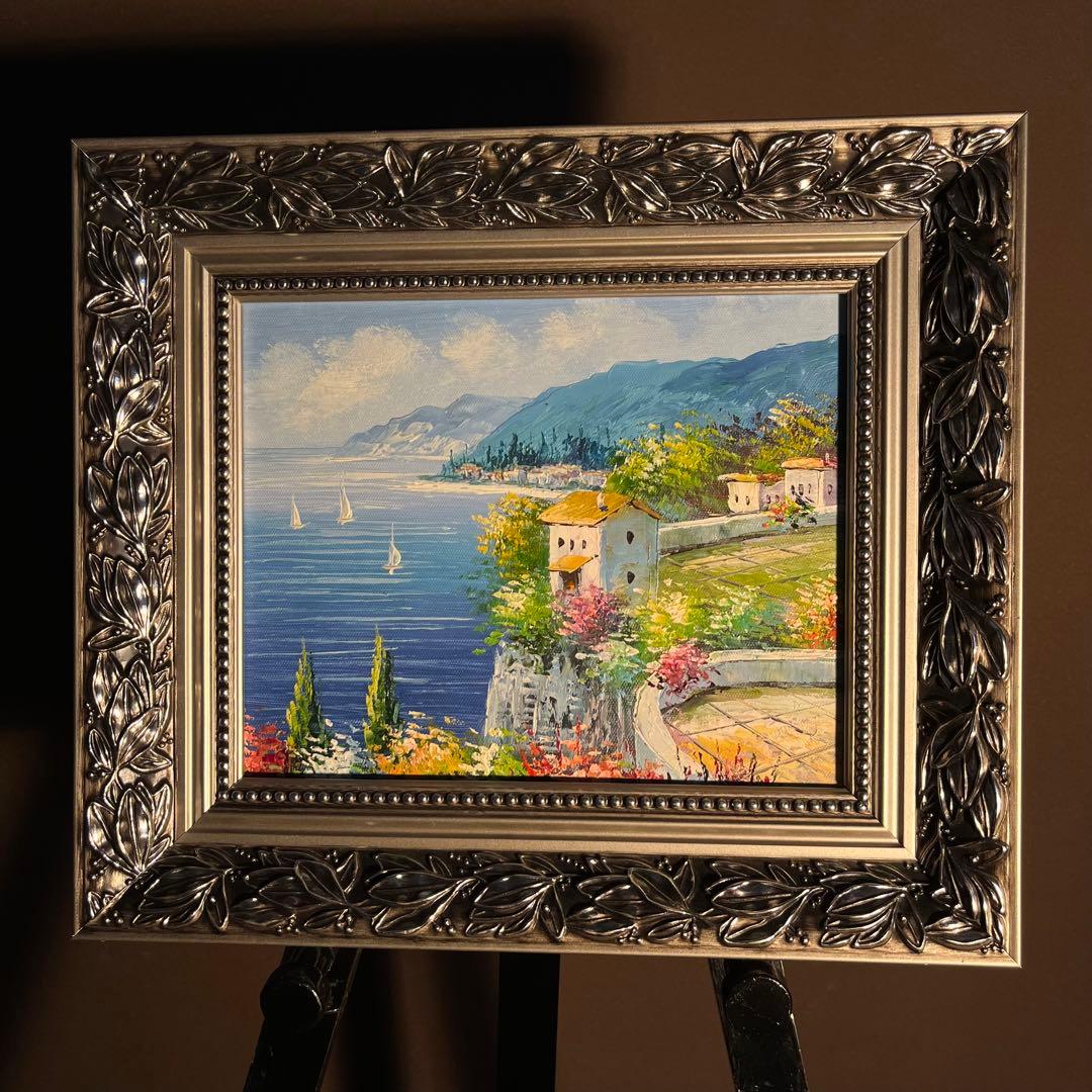 手書き油絵 地中海の風景 額付 絵画 インテリア 油彩画 - メルカリ