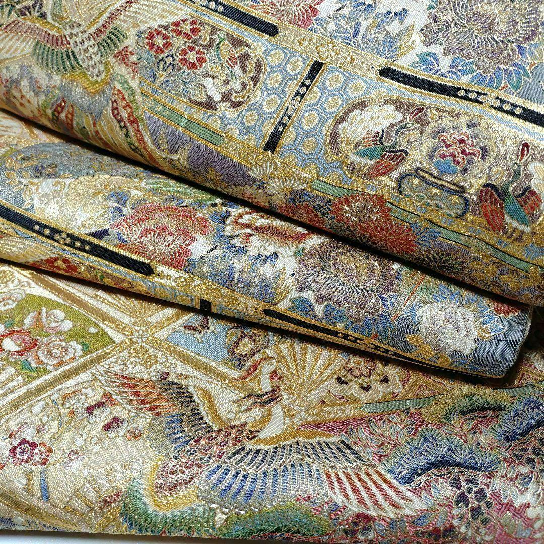 高級 袋帯 正絹 六通柄 九百錦 シャンパンゴールド 唐織 丹頂鶴 訪問着