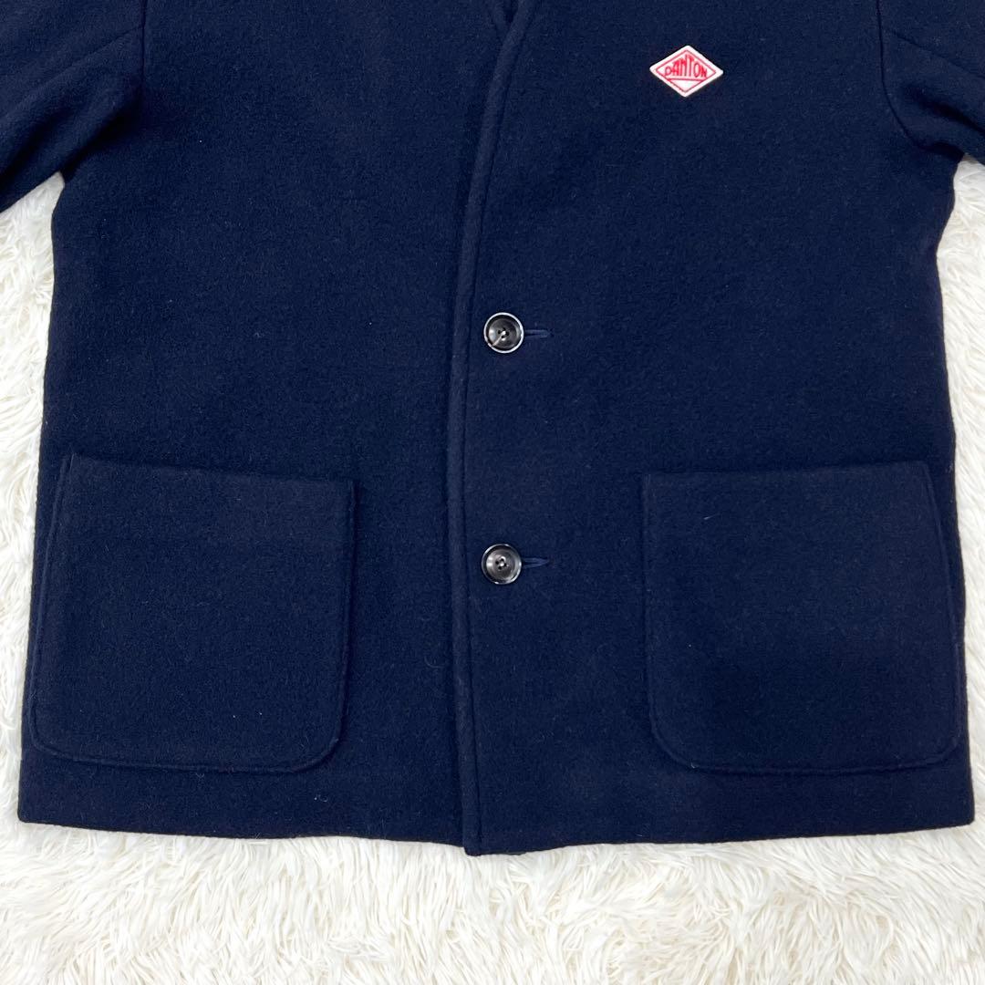 ダントン】 ウールモッサ Vネック ノーカラー ジャケット 40 ネイビー
