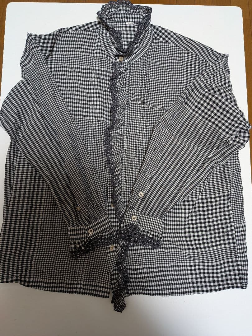 45R 春風インドカディのフリルブラウス 影色ギンガムチェック