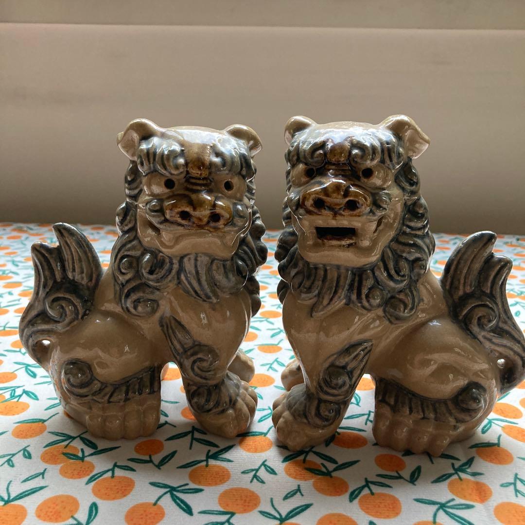 沖縄 シーサー陶器製 獅子像 2体セット - メルカリ