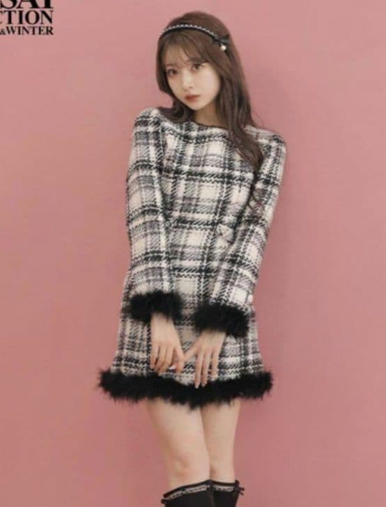 【m.me.eme】チェックフェザーワンピース m me eme ロービングチェックフェザーワンピース - メルカリ