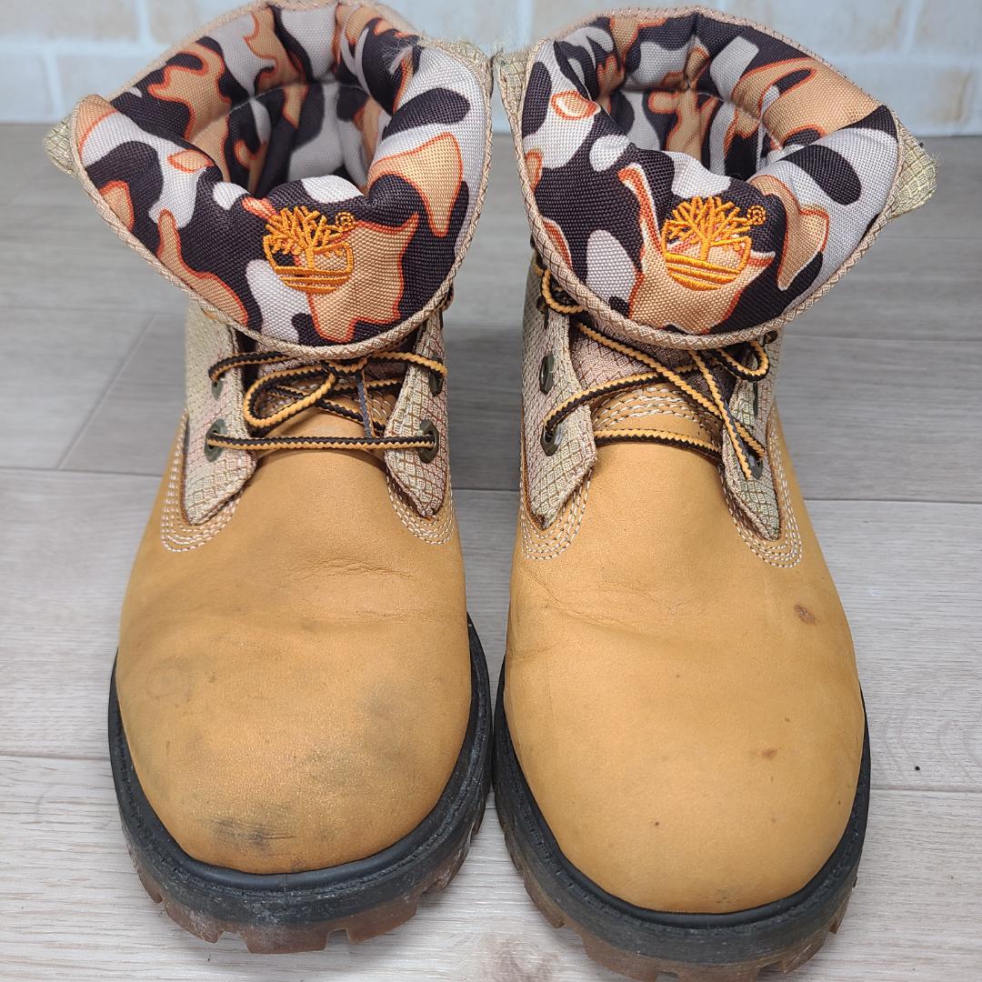ティンバーランド 迷彩柄カモフラージュブーツ折り返し 23.5センチ