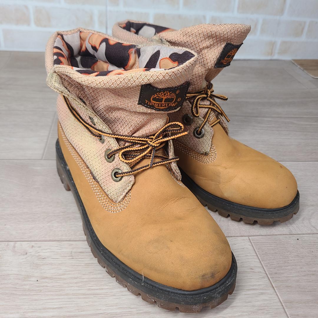 ティンバーランド 迷彩柄カモフラージュブーツ折り返し 23.5センチ