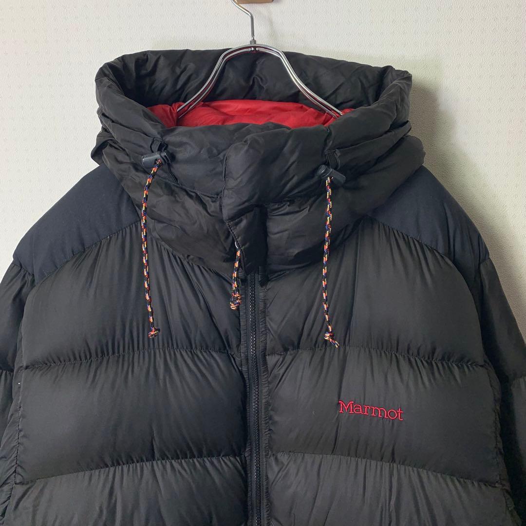90s Marmot ダウンジャケット M パルバッド 肉厚 ブラック 刺繍ロゴ