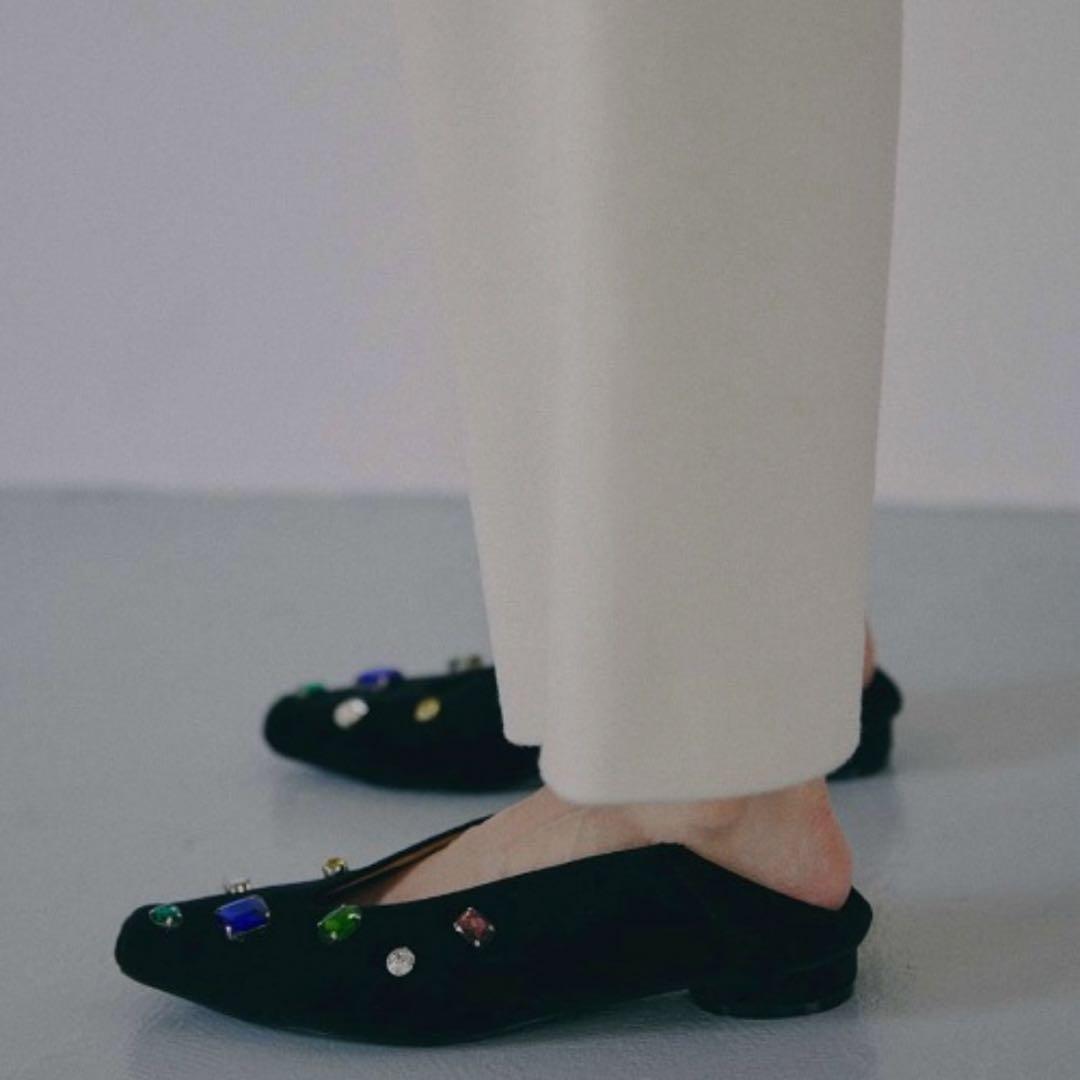 AMERI アメリヴィンテージ ビジュー フラットシューズ ベロア 黒 完売品