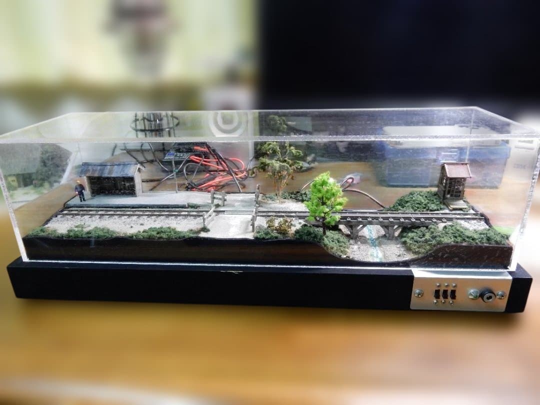 HOe（ナローゲージ）の 鉄道ジオラマ ホーム待合所、橋付き 跳ね橋の鉄道模型レイアウト/Model railroad of Bascule bridge【Scale