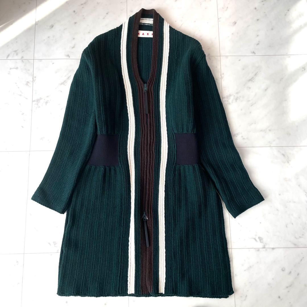 MARNI ニットカーディガン チュニック ウール 38 ダブルジップ ①