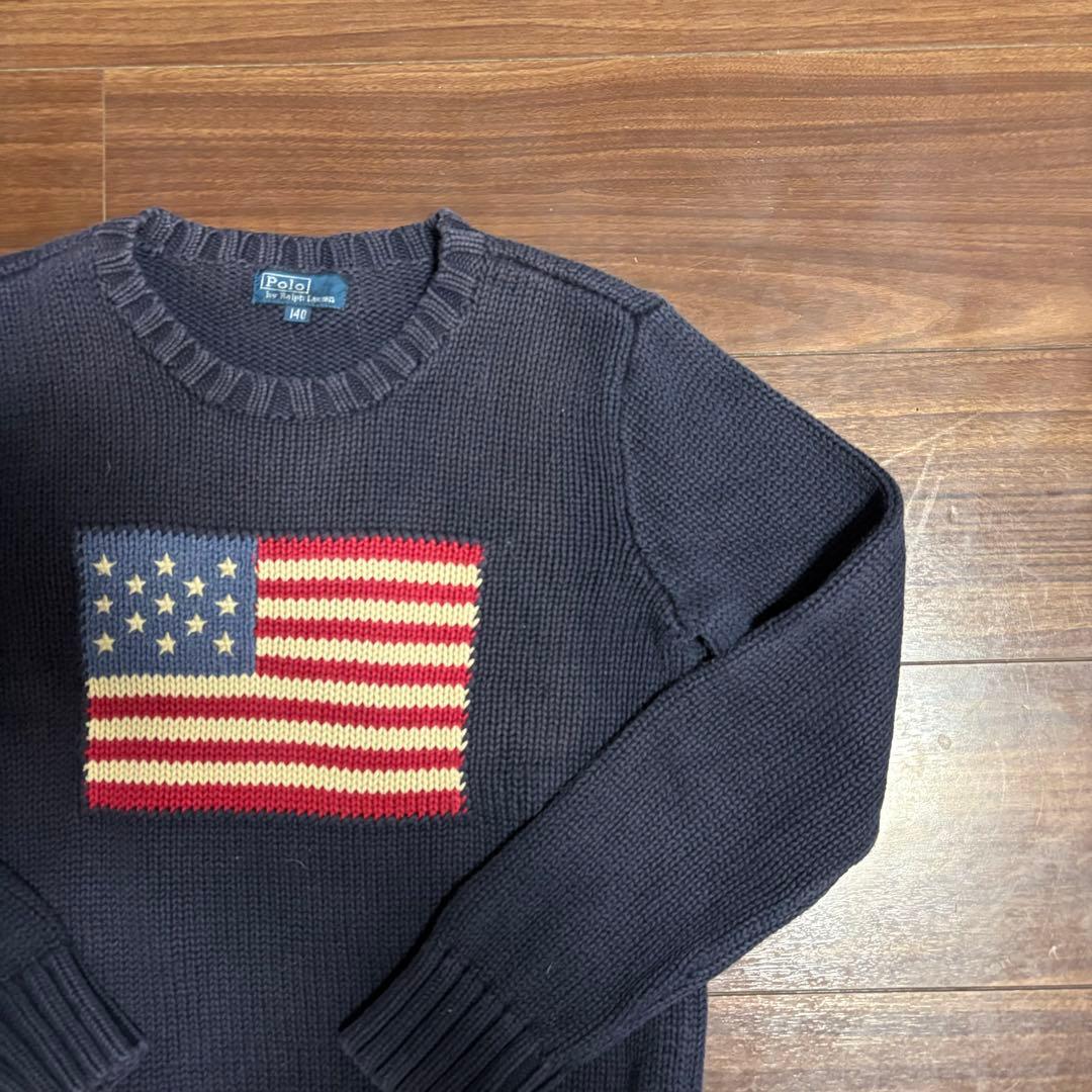 ラルフローレン HAND KNIT 星条旗 ハンドニット コットンニット ポロ