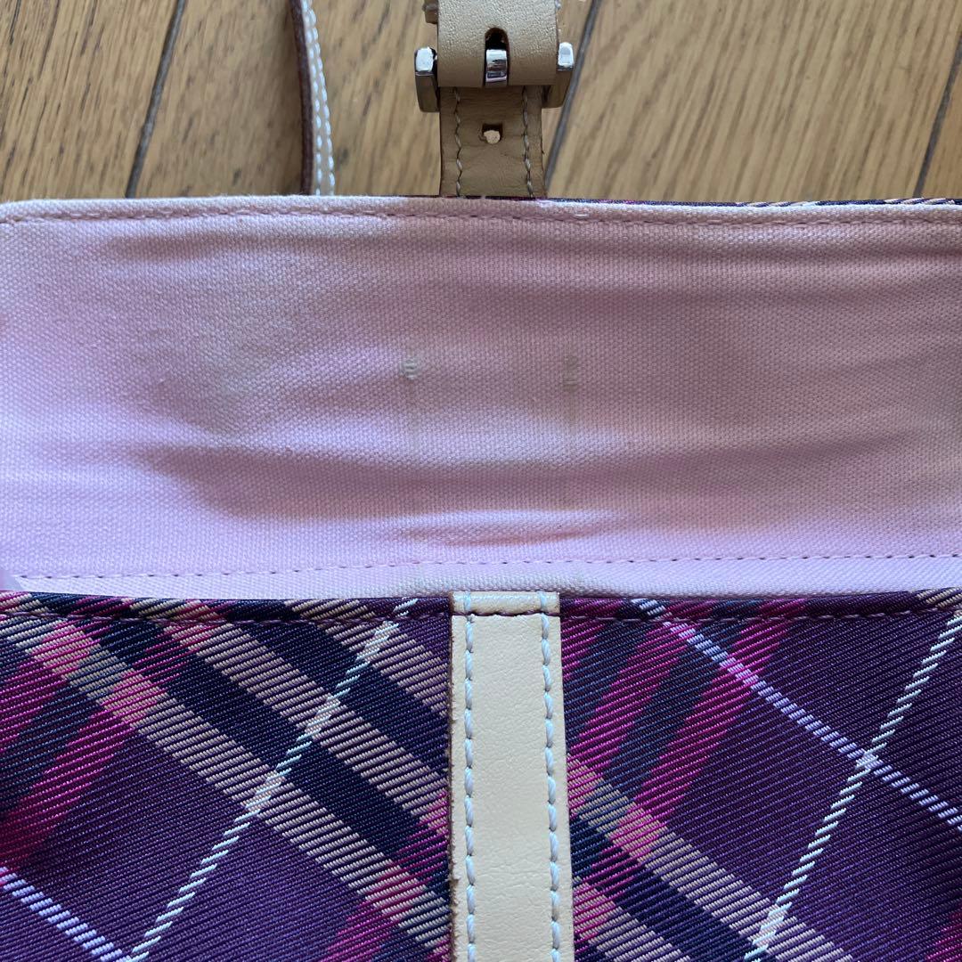 バーバリーブルーレーベル チェック柄ショルダーバッグ ボルドーピンク系