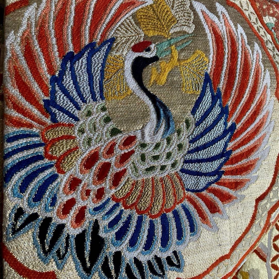 アンティーク丸帯　龍・鶴・唐獅子　織り出し　大正ロマン　正絹　No.77-100