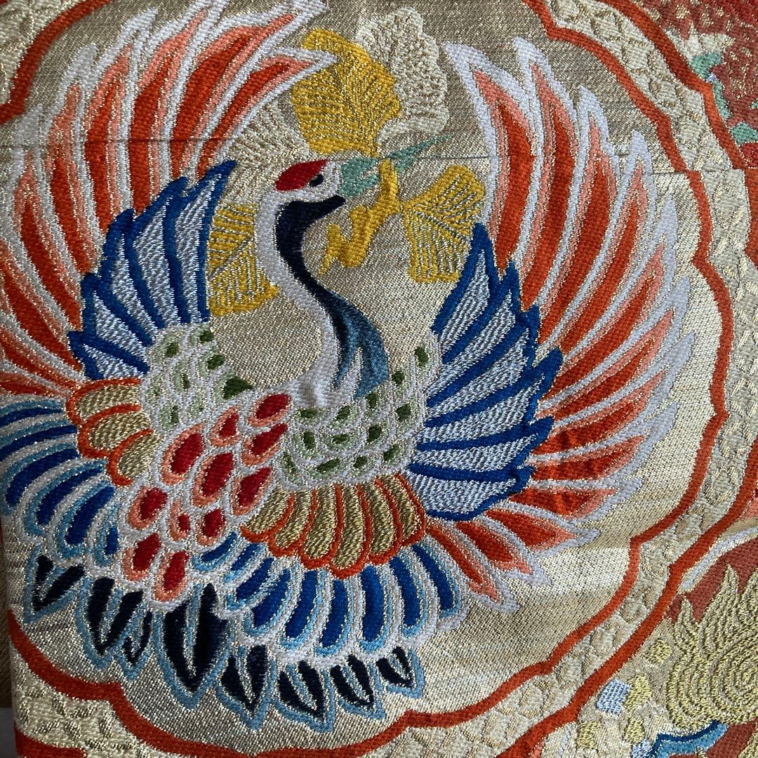 アンティーク丸帯　龍・鶴・唐獅子　織り出し　大正ロマン　正絹　No.77-100