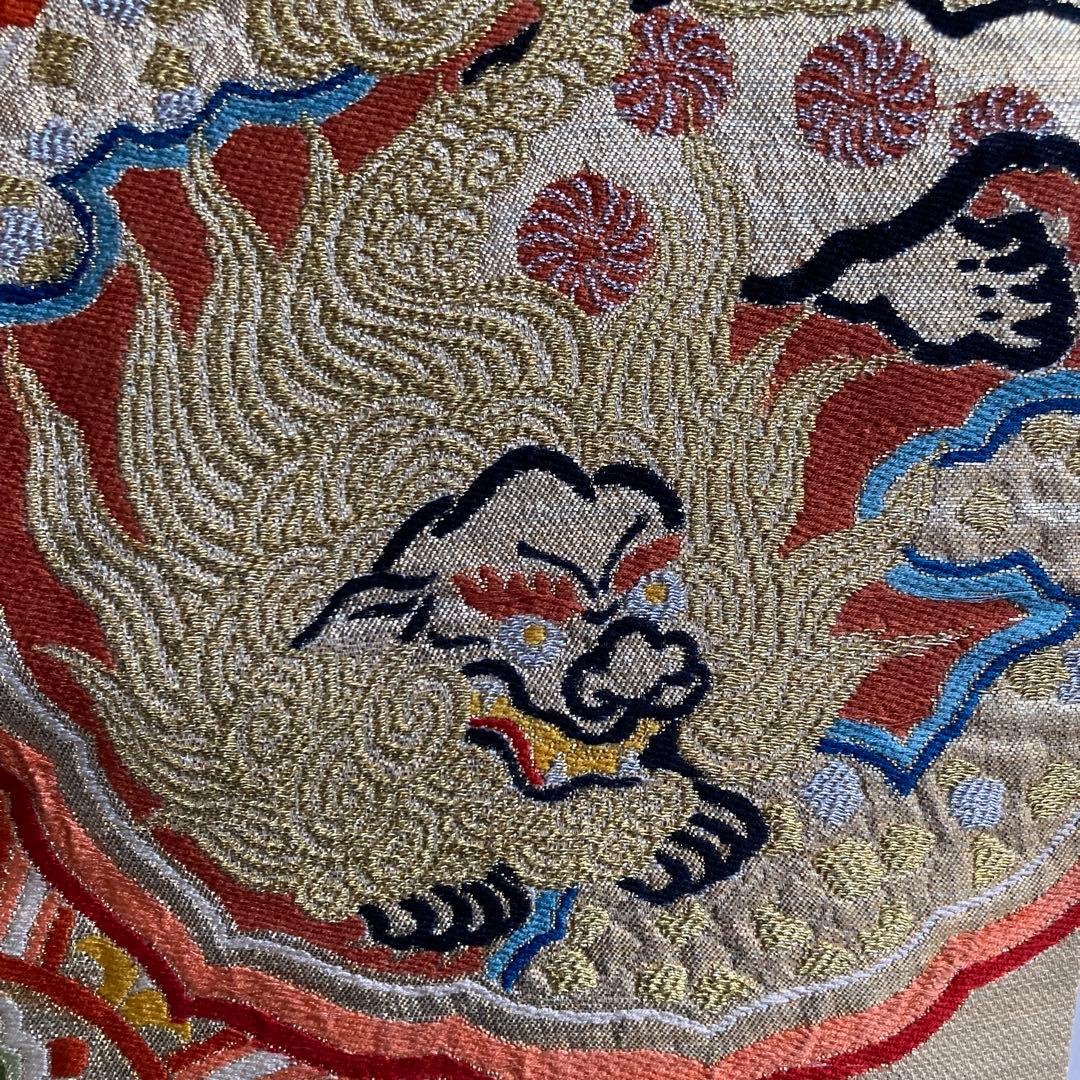 アンティーク丸帯　龍・鶴・唐獅子　織り出し　大正ロマン　正絹　No.77-100