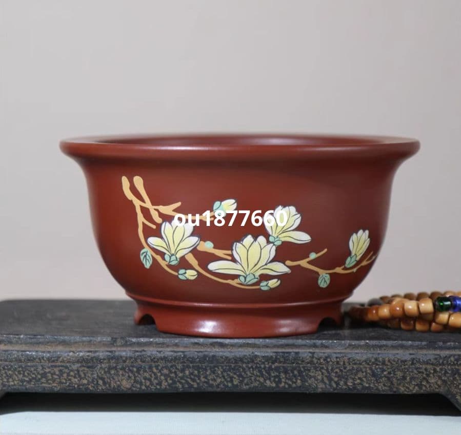 色絵玉蘭紫砂盆 多肉植物鉢 紫砂鉢 盆栽鉢 植木鉢 小品盆栽鉢 大品盆栽鉢 葵花口釉盆 多肉植物鉢 紫砂鉢 盆栽鉢 植木鉢 小品盆栽鉢 大品盆栽鉢