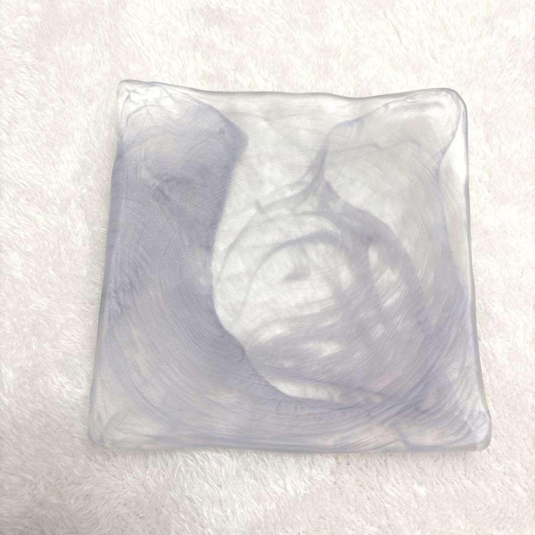 【未使用品】手吹 四方皿 藤田潤作 薄紫・薄ピンク