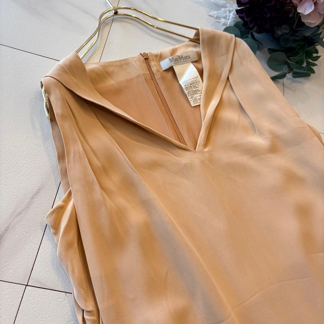 NO3-125 MAX MARA 白タグベージュノースリーブワンピース42 - メルカリ