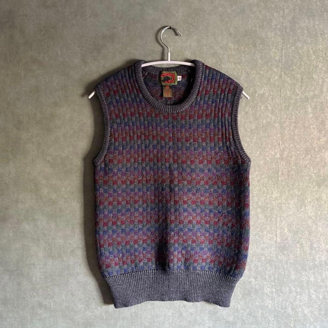 昭和レトロ総柄ニットベスト メンズライク おじコーデ ヴィンテージ