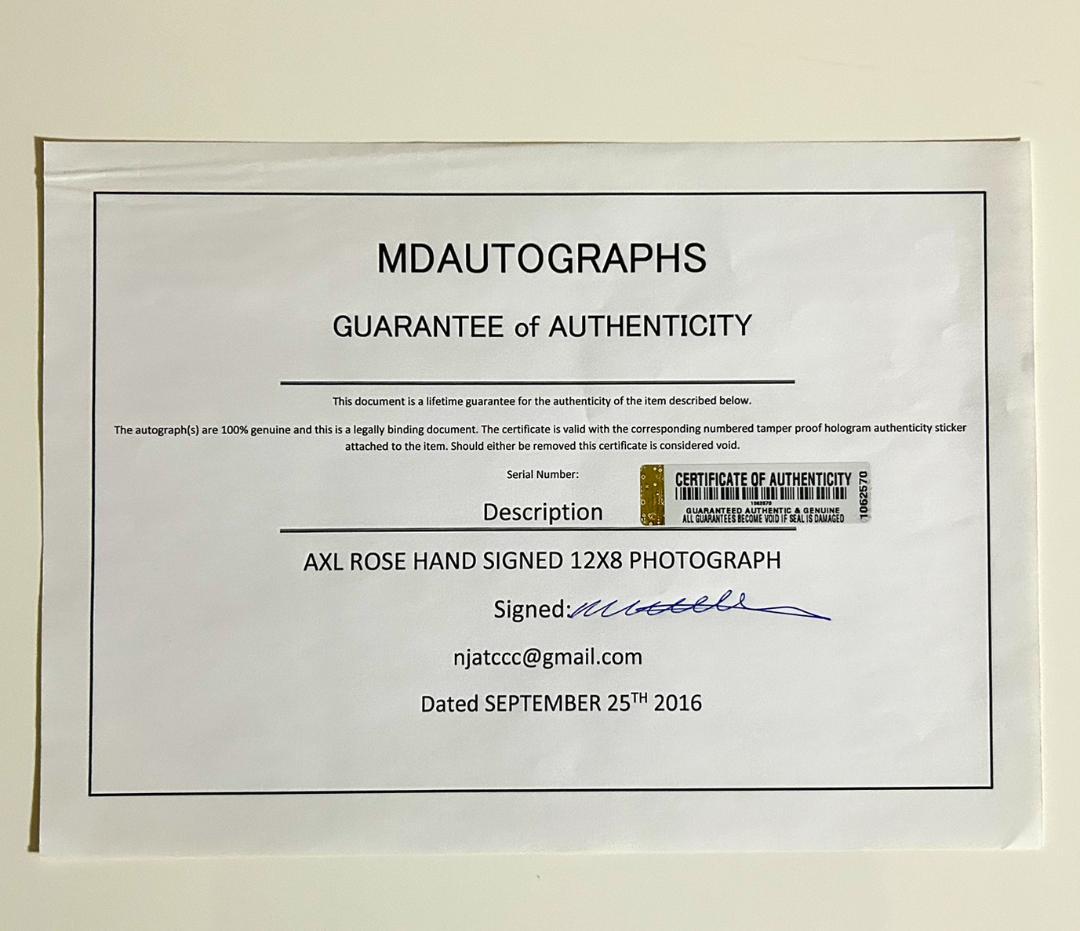 AXL ROSE直筆サイン入りポートレート◇証明書付き◇アクセルローズ