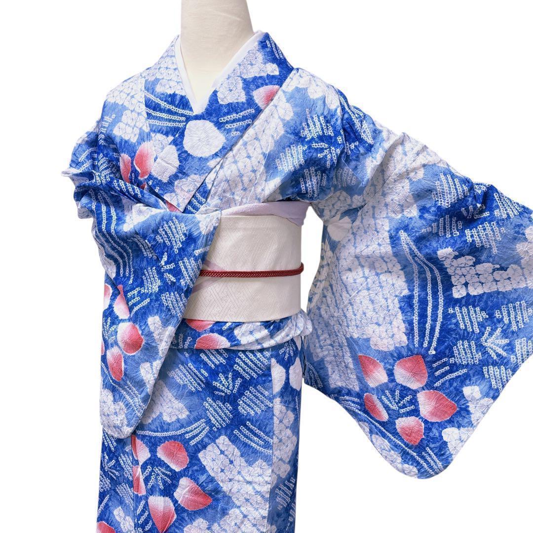 A63有松鳴海絞り 高級浴衣 花 綿 美品 手縫い仕立て - メルカリ