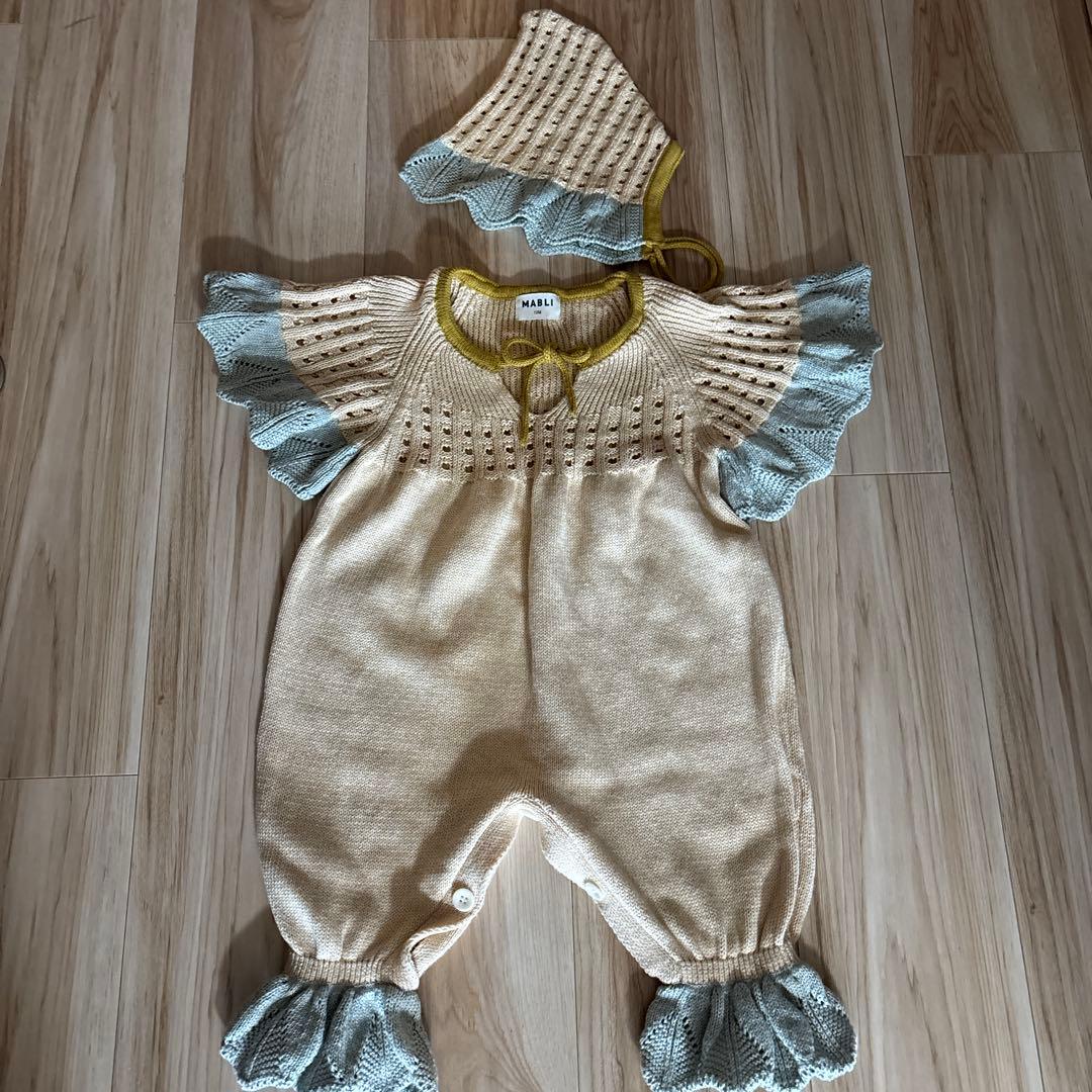 あ*ら様 MABLI ニットロンパースセット　12m ロンパース・カバーオール mabli EIRLYS ROMPER 12m,BONNET M