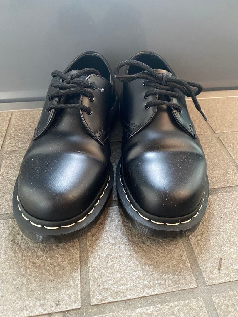 ドクターマーチン 革靴 ローファー UK5 ホワイトスケッチ 黒 ADRIAN ホワイト ステッチ ローファー