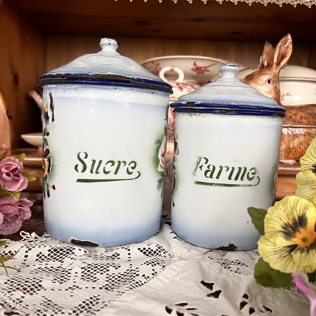 希少＊フランスアンティーク＊Japy ホーローキャニスター＊薔薇と
