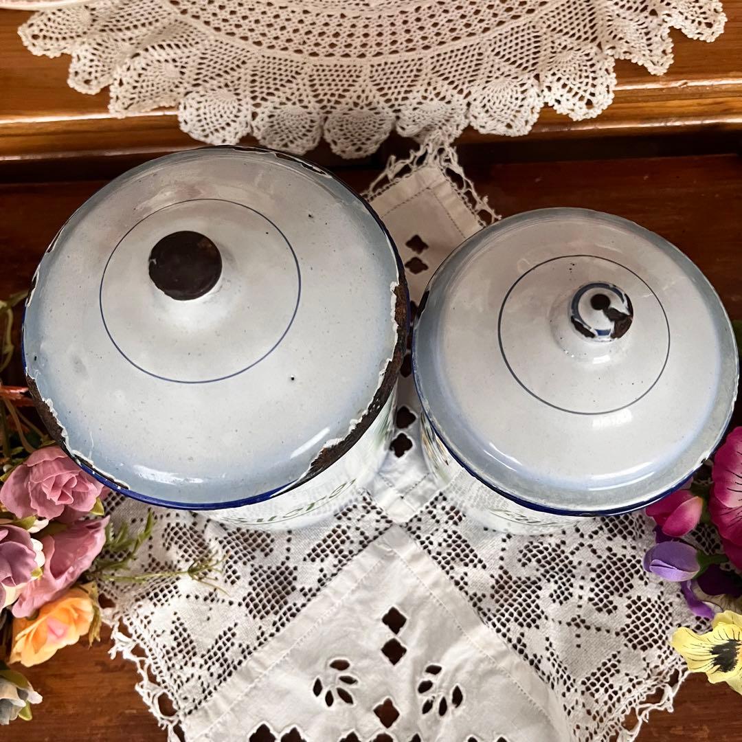 希少＊フランスアンティーク＊Japy ホーローキャニスター＊薔薇と