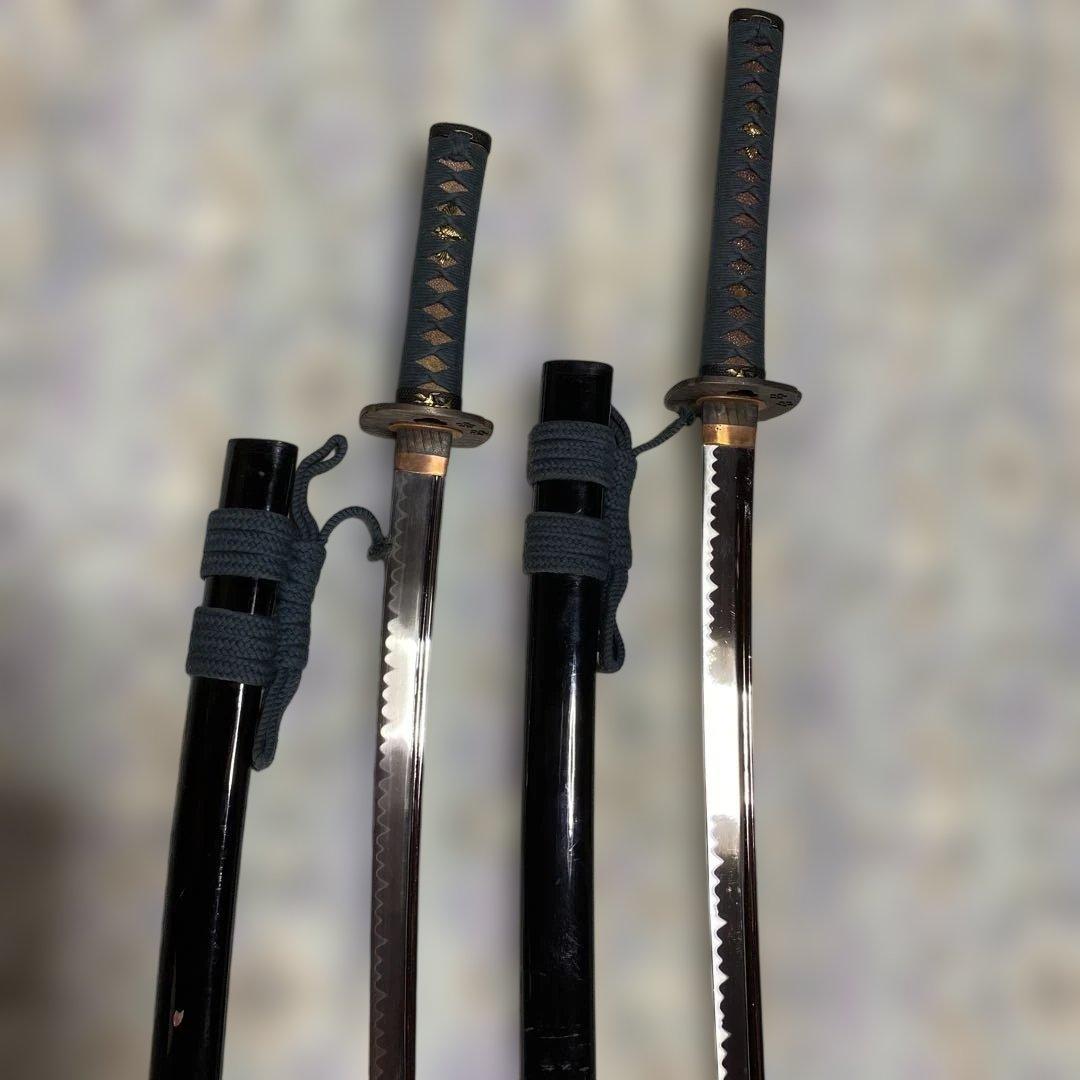 高級豪華版居合刀大小2本 青柄 桜透し木瓜鍔 - メルカリ