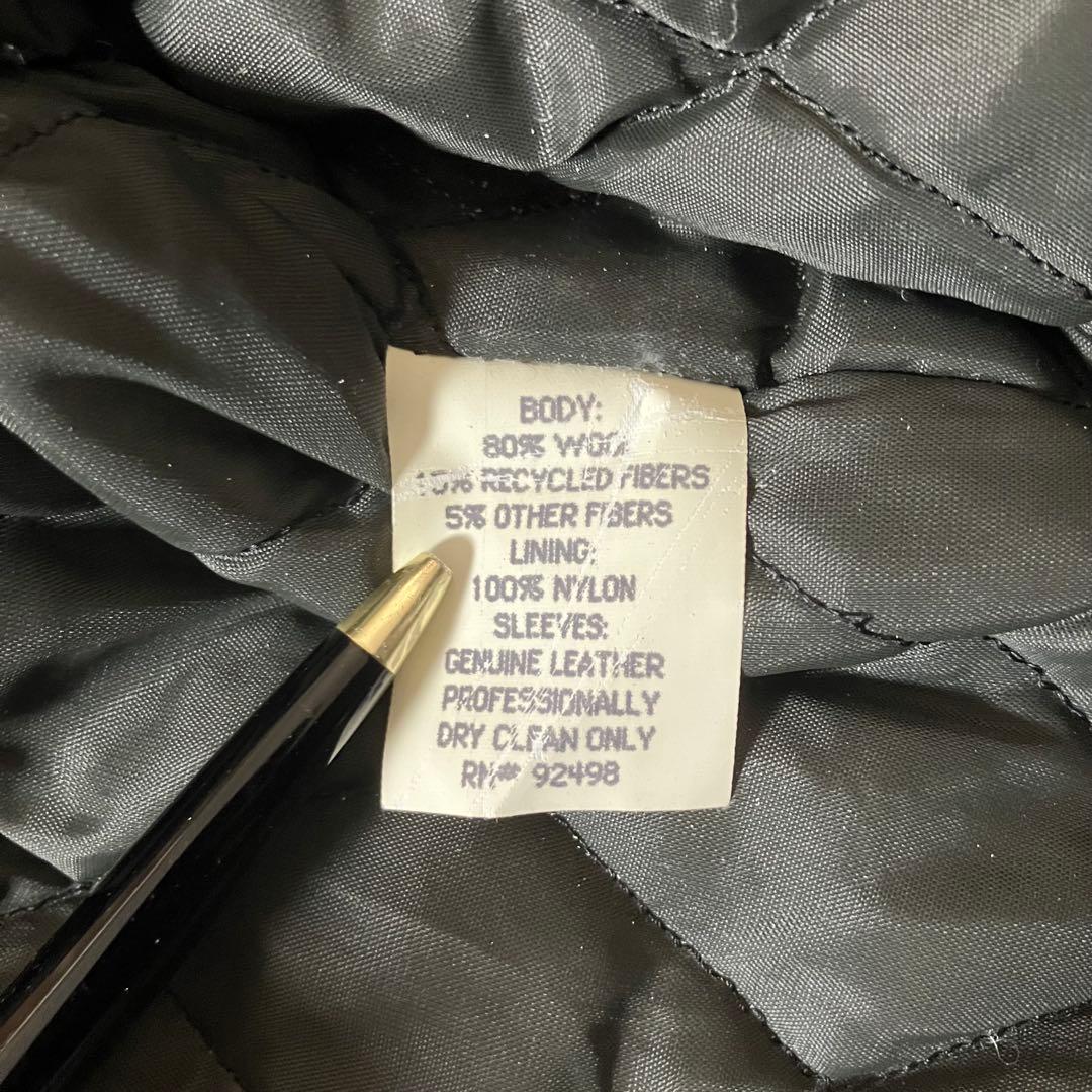 90sUSA製ウールレザーLAKCKARTCLUBスタジャングレー×ブラック