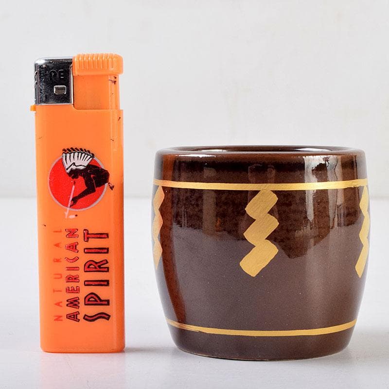 茶道具 膳所焼 淡海ぜぜ 陽炎園造 太鼓形 〆縄蒔絵 蓋置 共布共箱