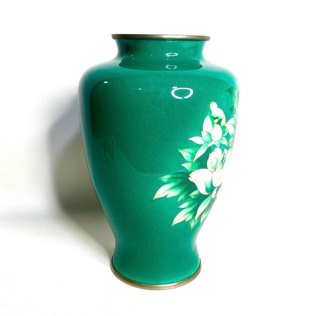 美術七宝焼』 花瓶 緑牡丹 壺 陶磁器 花柄 - メルカリ