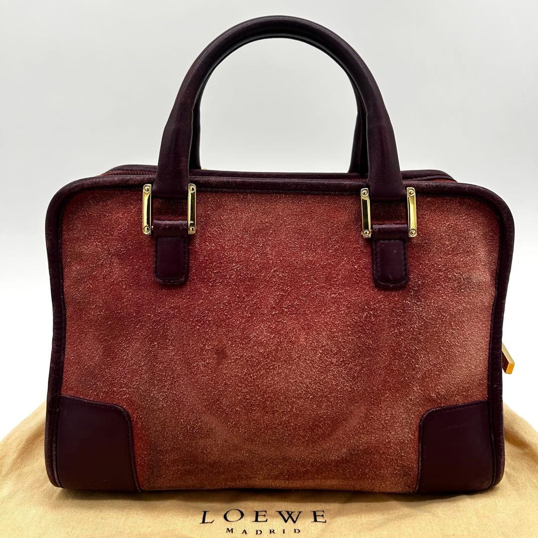 美品】ロエベ アマソナ 28 ハンドバッグ アナグラム スエード ワイン