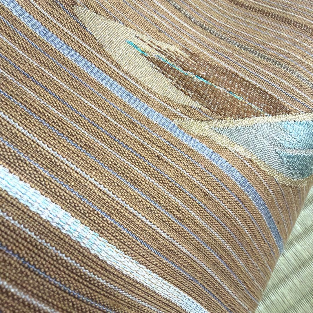 正絹　紬　袋帯《縞　葉模様》