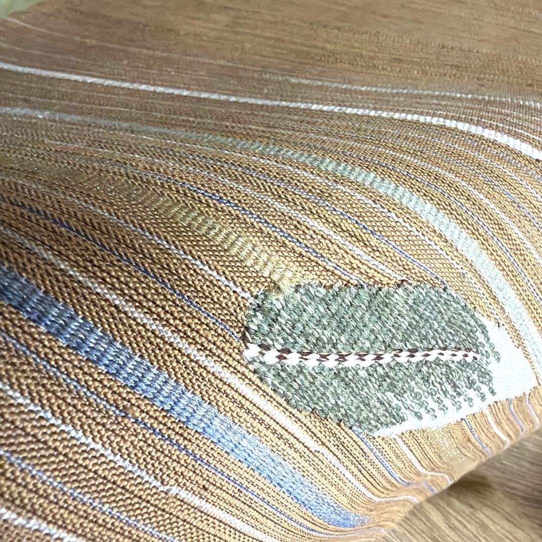 正絹　紬　袋帯《縞　葉模様》