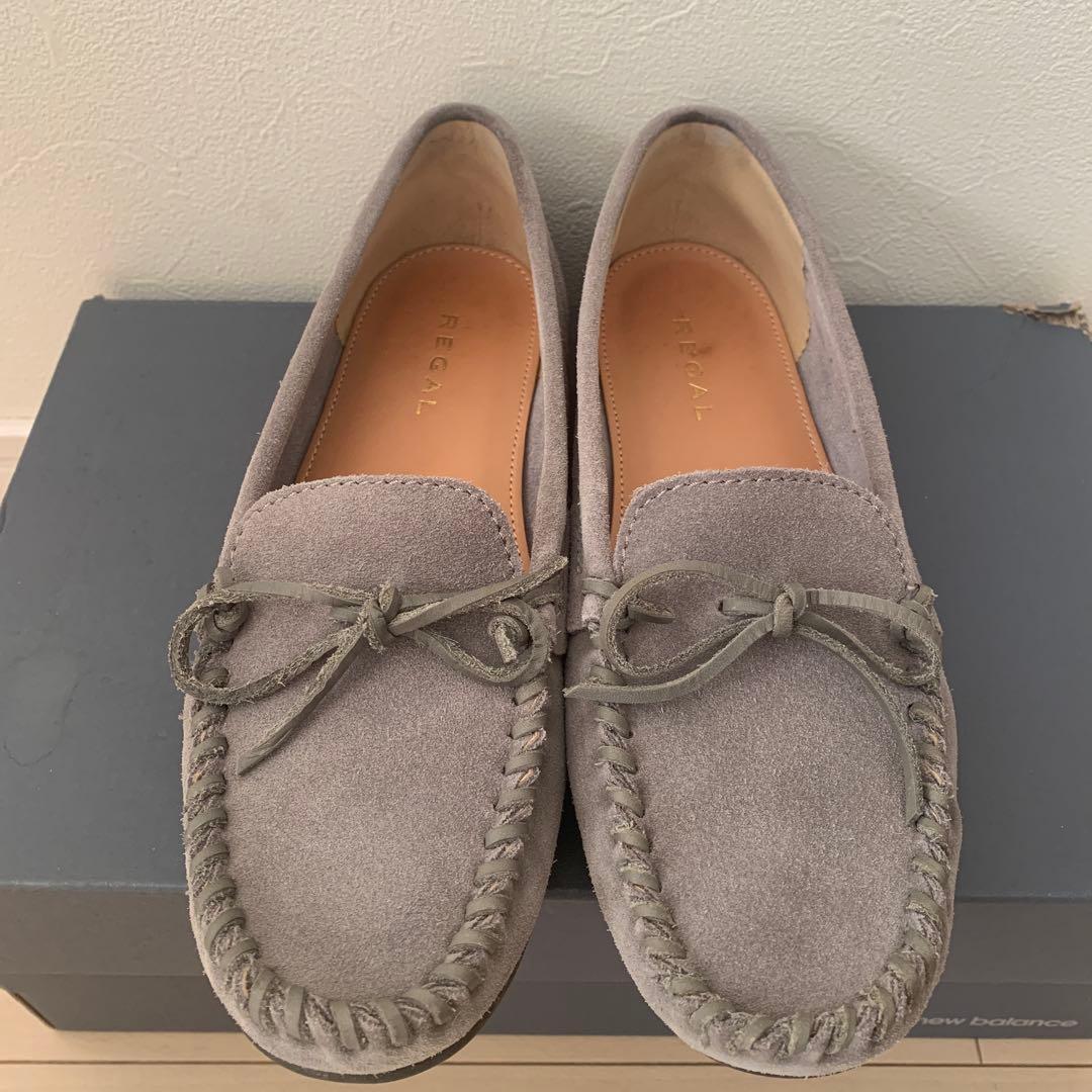美品】REGAL モカシン スエード レザー シューズ グレー 革 24