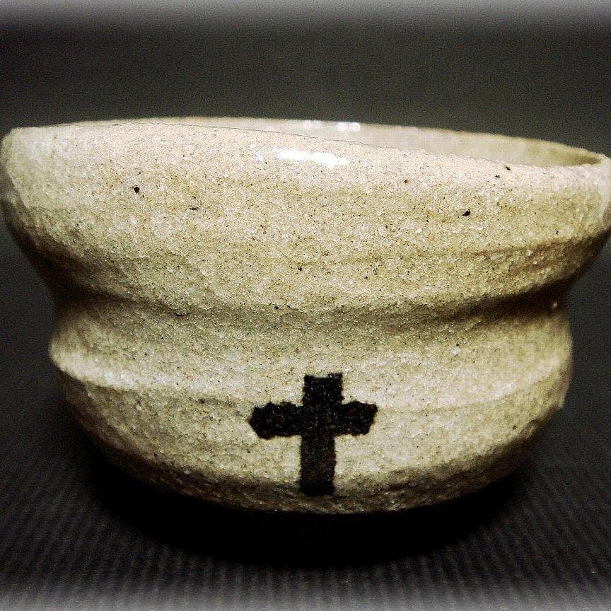 me408⑰『唐津 十字架 ぐい呑』 /骨董品 古美術 アンティーク 古玩