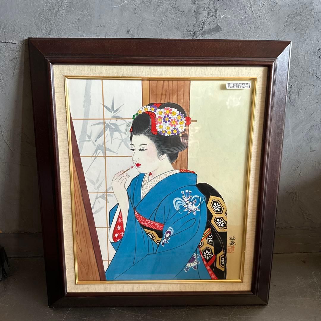 日本画 青い着物の女性 オーダーメイド絵画 - 着物の女 - 川瀬紀深子の世界