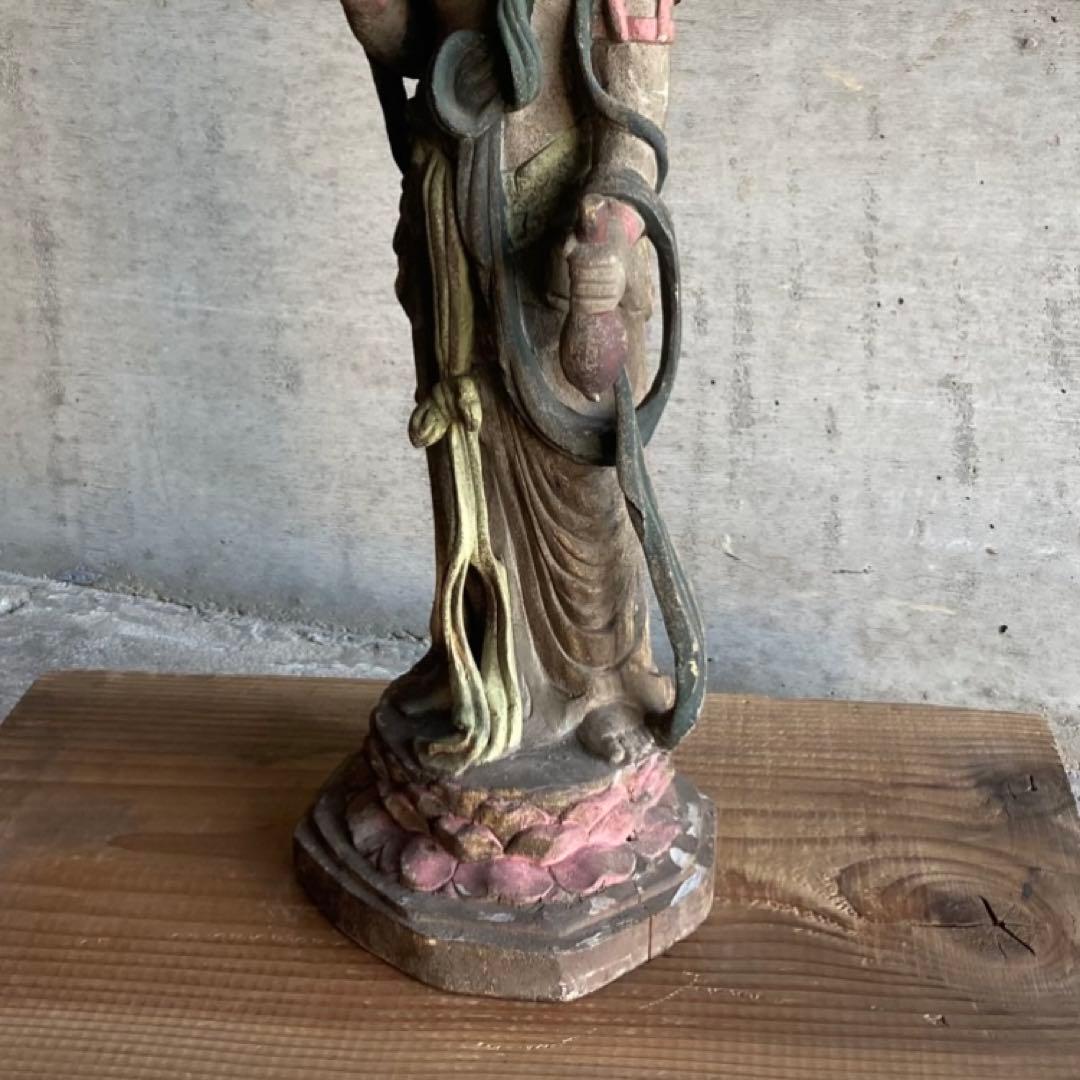 古い仏像 観音菩薩 立像 木製 木彫り 彫刻 置物 古美術 骨董品 レトロ