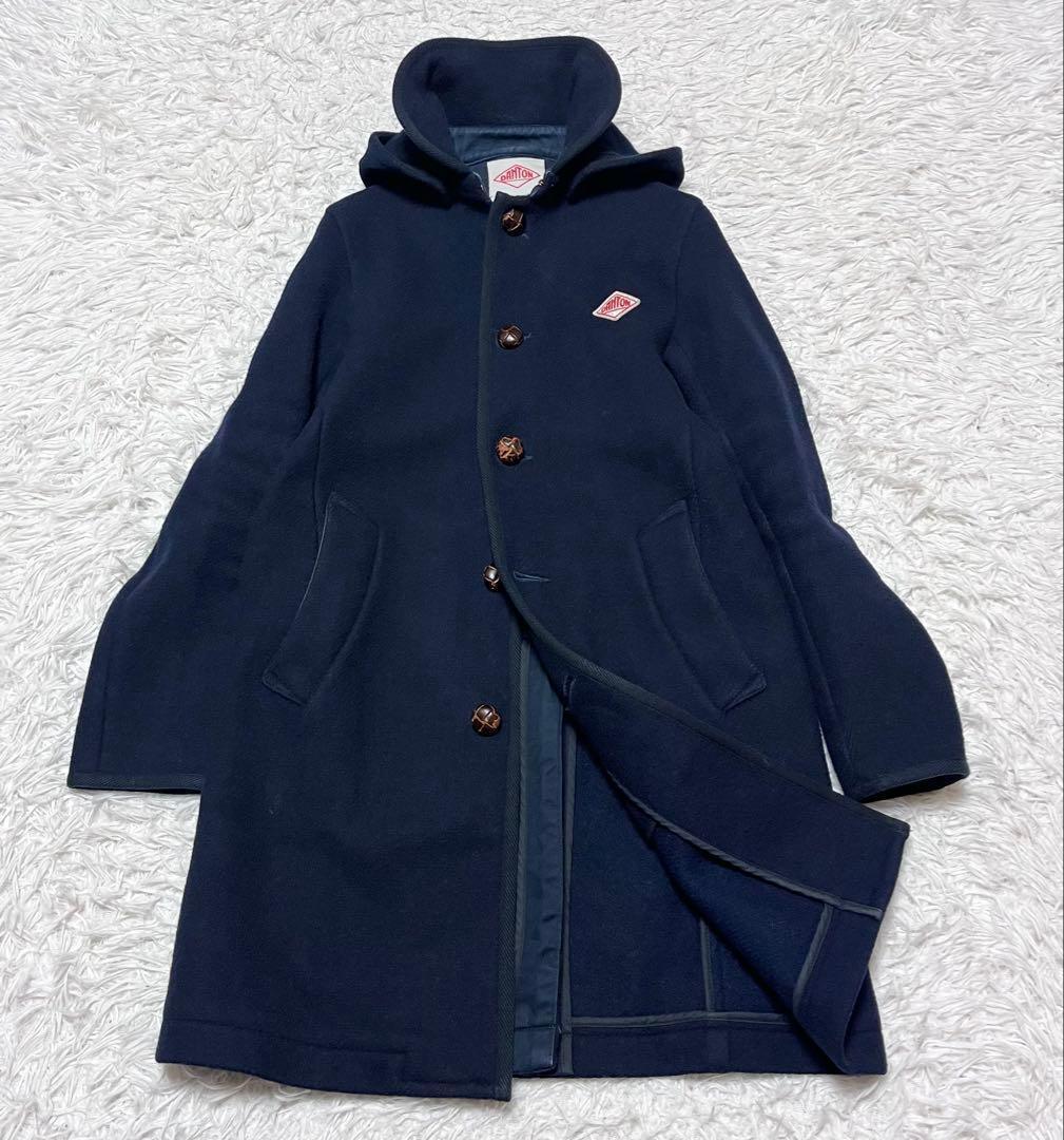 DANTON ウールモッサフード付きコート ミドル丈 ネイビー 34 - メルカリ