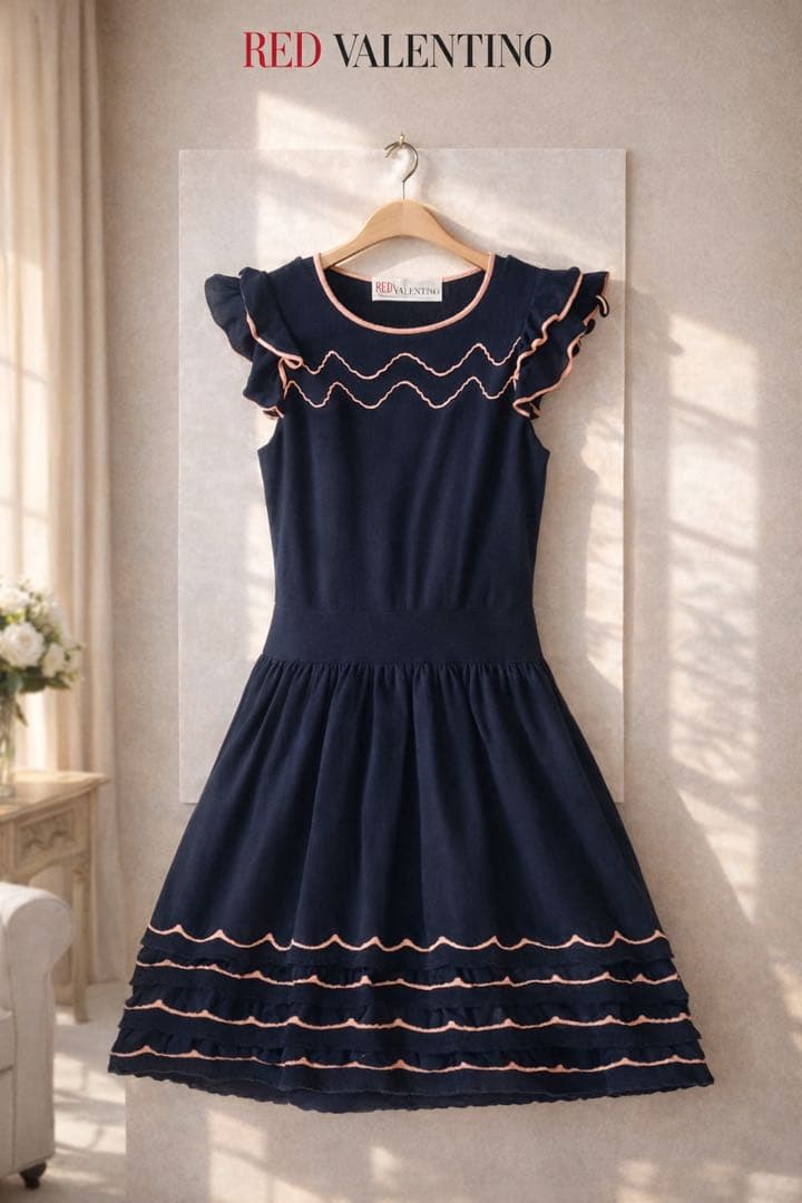 美品】RED VALENTINO フリルニットワンピース ブラック×ピンク - メルカリ