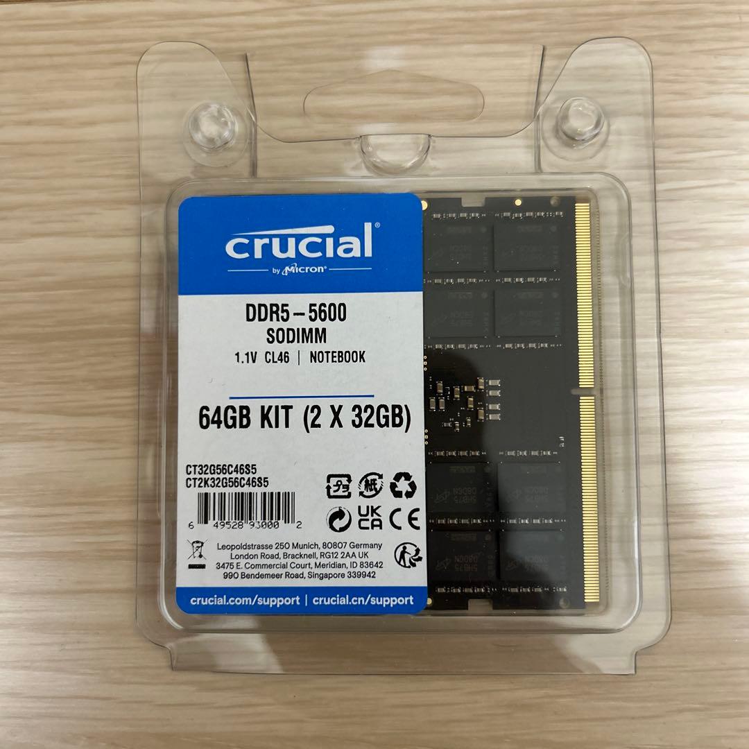 Crucial DDR5 5600 SODIMM 64GBキット Crucial 128GB (2 x 64GB) 262-Pin DDR5 SO-DIMM DDR5 5600 (PC5 44800
