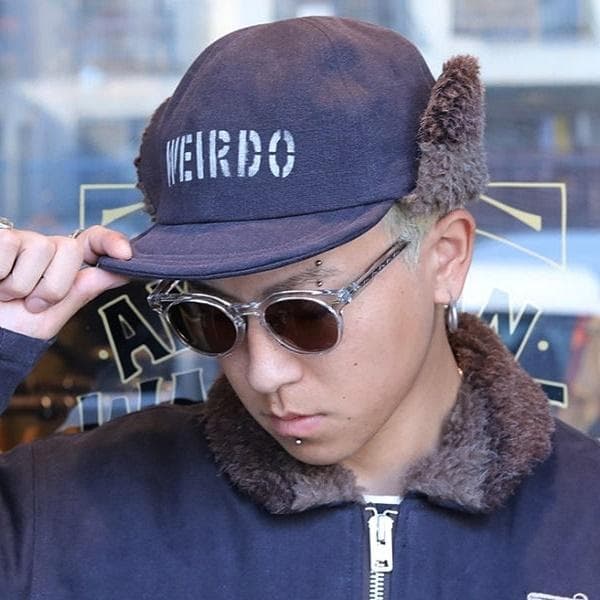希少美品 WEIRDO デッキキャップ ネイビーL ステンシル イヤーマフ