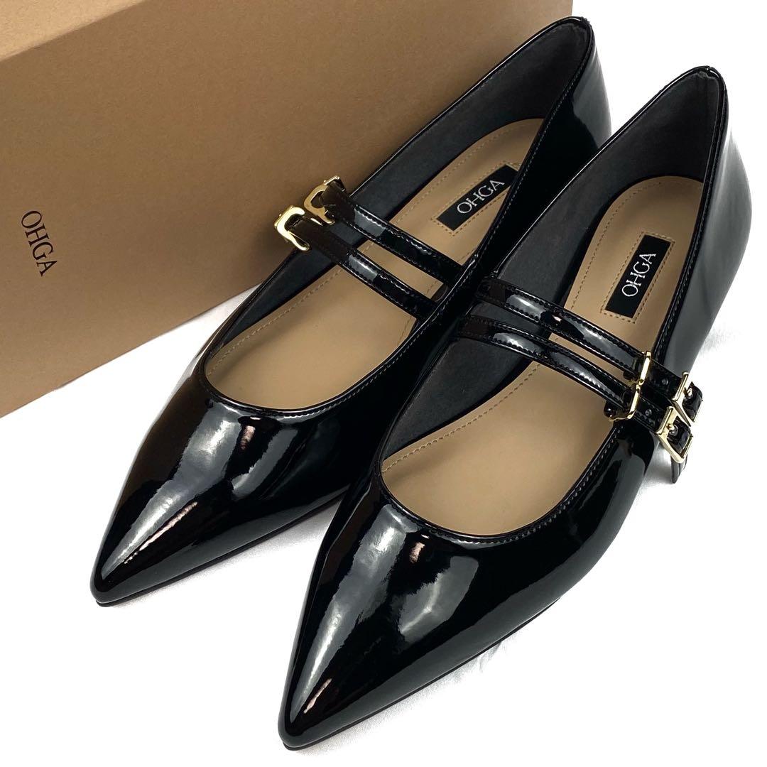 ✨新品同様✨OHGA オーガ　23.5cm ストラップ　フラットパンプス　黒