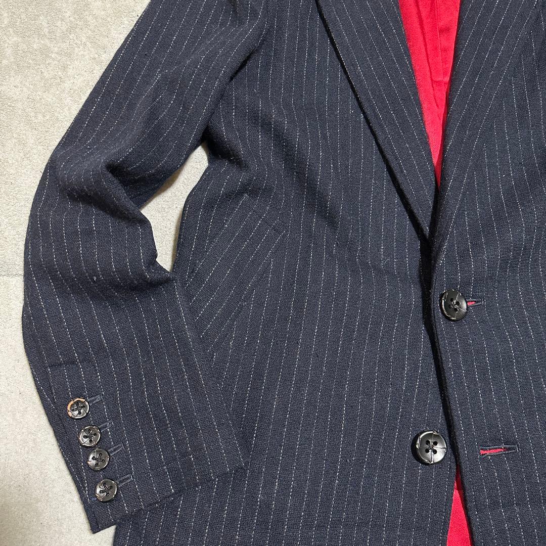 ドロヘドロ 煙 チェスターコート メンズM ロング ネイビー ストライプ