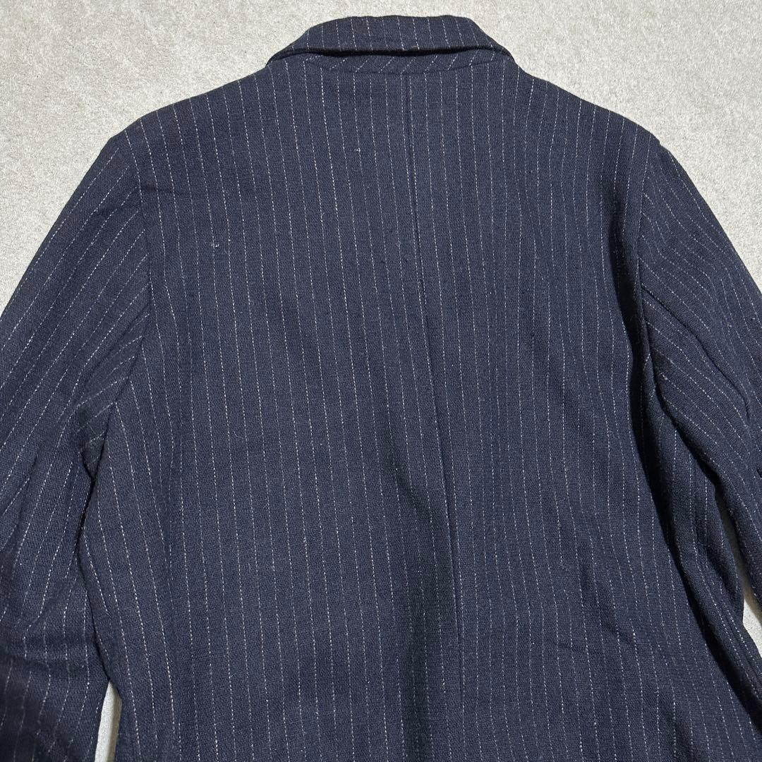 ドロヘドロ 煙 チェスターコート メンズM ロング ネイビー ストライプ