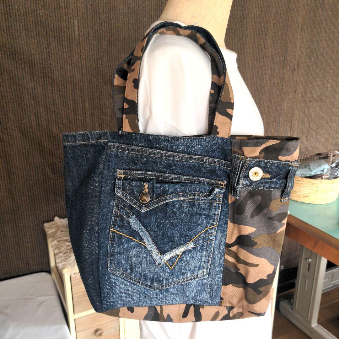 デニム&迷彩柄トートバッグ - メルカリ