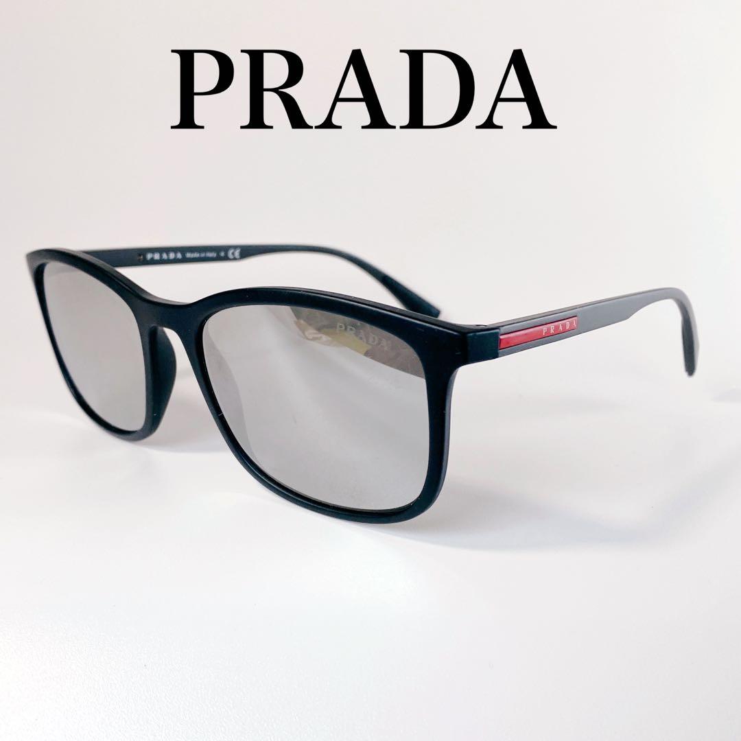 PRADA プラダ SPS01T DG-2B レンズ: ミラーグレー Prada Linea Rossa SPS/01T-F DG0/2B0 Black Rubber Square Sunglasses