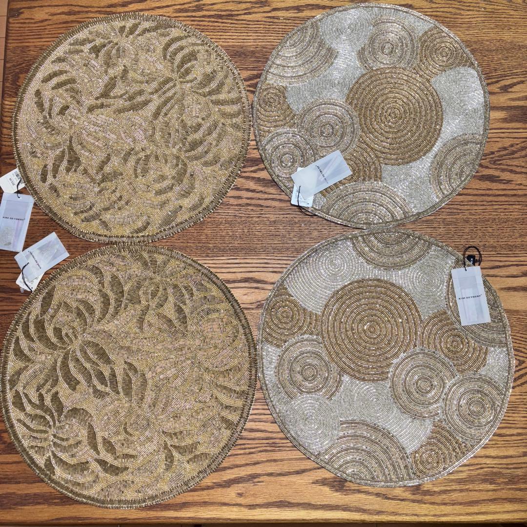 Kim Seybert キムセイベルト　プレイスマット　バーニーズ　ビーズ手仕事 Palisade Placemats, Set of 2