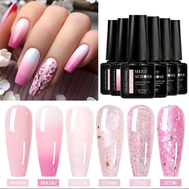 6色セット ピンク系ミルキー温度変色カラージェル ホログラムジェル